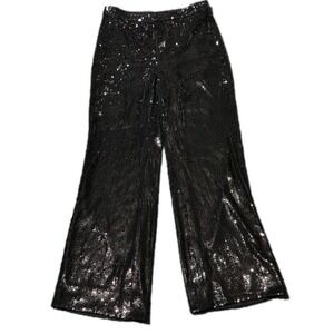 Banana Republic Relaxed Sequin Trouser sz 10 Black Wide leg Pants Glam Rock